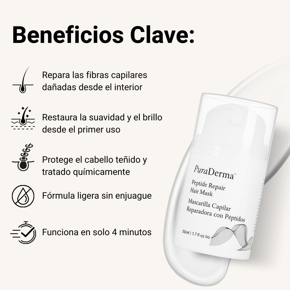 PuraDerma™ Mascarilla Reparadora con Péptidos para el Cabello